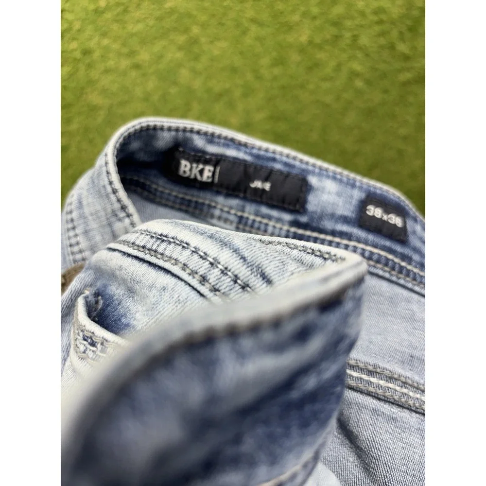 BKE Jake Jeans Mens 38x36 Bootleg Light Wash Denim Classic Casual Workwear